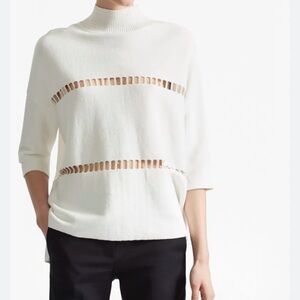 French Connection White Cowl Neck Sweater with Ladder-Stitch Detail